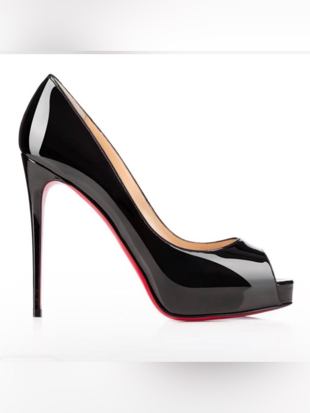 Christian Louboutin New Very Prive 120 Patent Peep Toe Platform Pumps Black &